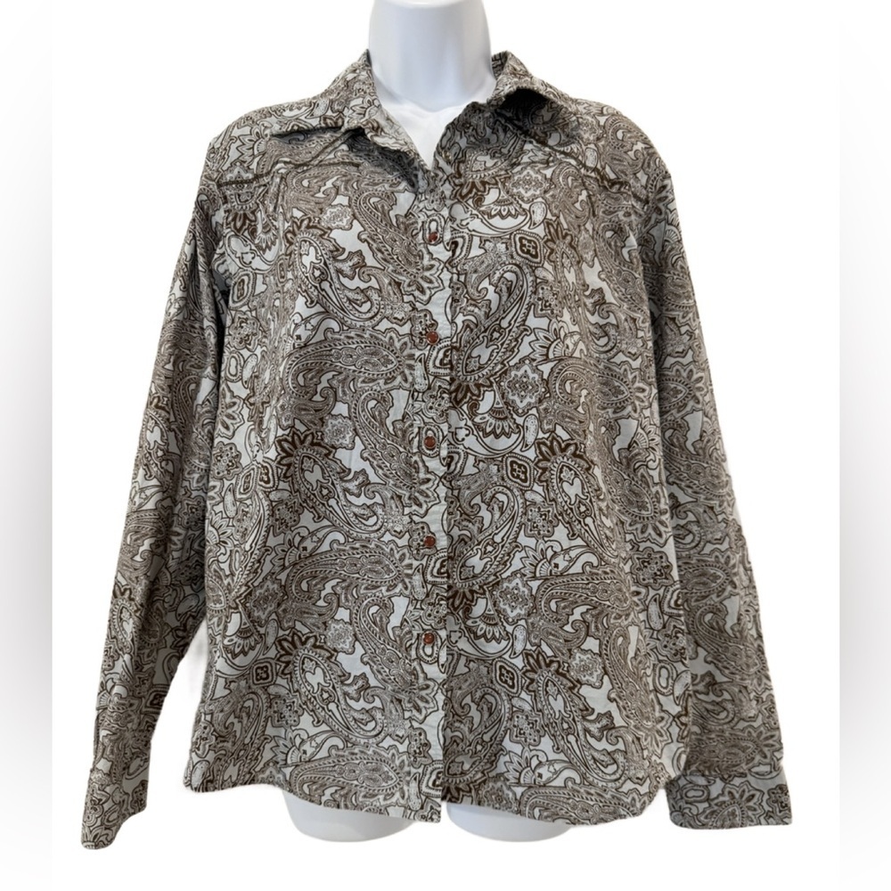 Rockies Teal and Brown Paisley Ladies Western Shirt. XL